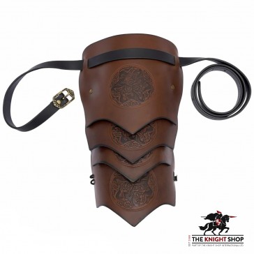 Celtic Horses Leather Pauldron - Brown