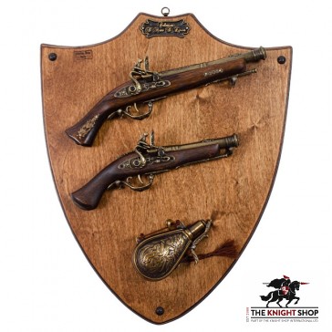 Display Plaque With Pistols & Flask