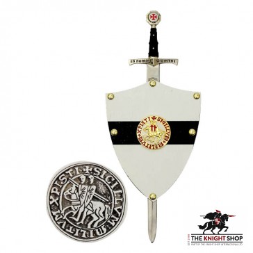 Templar Sword Letter Opener, Shield Mount & Seal Gift Set