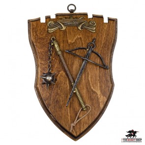 EX-DISPLAY - Miniature Crossbow and Flail on Plaque