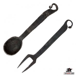 Medieval Spoon & Fork Set with Leather Pouch