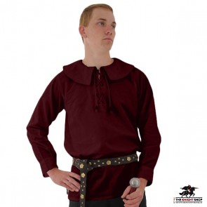 Medieval Rounded Collar Shirt - Burgundy